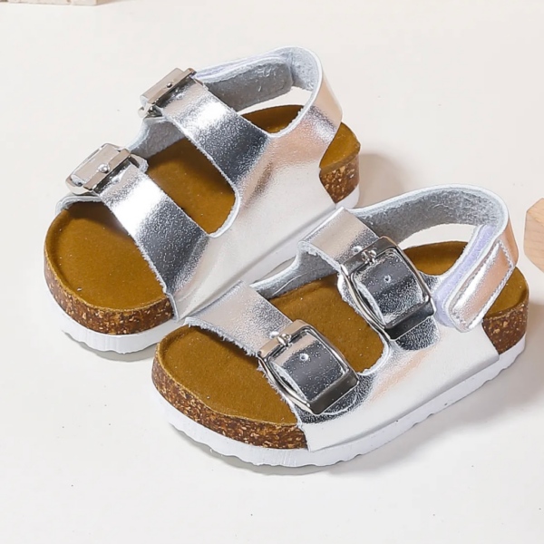 Itty Bitty Silver Double Buckle Sandals