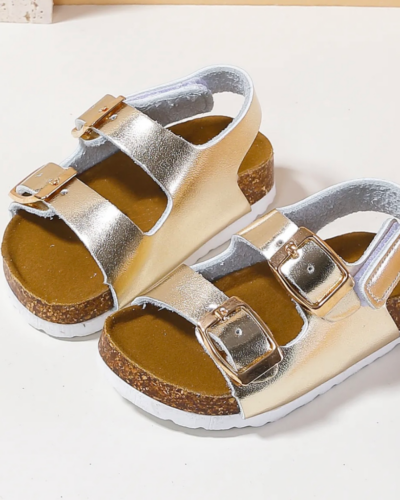 Itty Bitty Gold Double Buckle Sandals