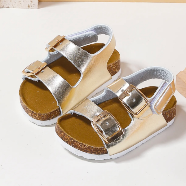 Itty Bitty Gold Double Buckle Sandals