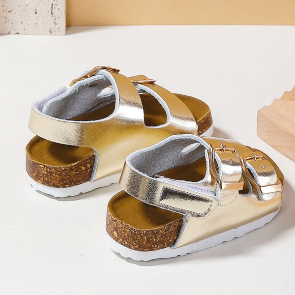 Itty Bitty Gold Double Buckle Sandals - Image 3