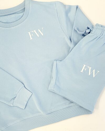 Itty Bitty Personalised oversized Sweatshirt & Short Set in Sky Blue