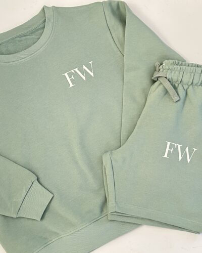 Itty Bitty Personalised oversized Sweatshirt & Short Set in Mineral Green