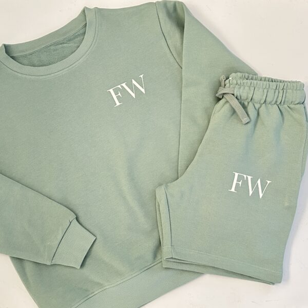 Itty Bitty Personalised oversized Sweatshirt & Short Set in Mineral Green