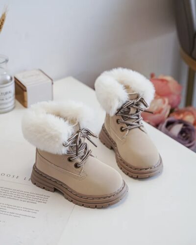 Itty Bitty Faux Fur Trim Beige Timmy Boots