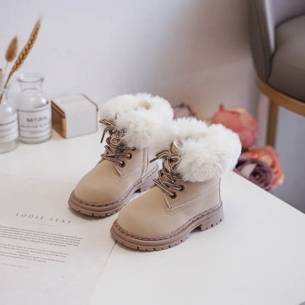 Itty Bitty Faux Fur Trim Beige Timmy Boots - Image 3