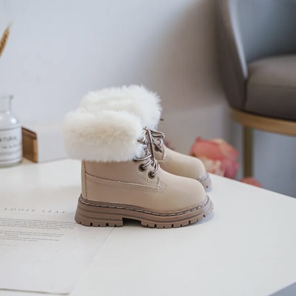 Itty Bitty Faux Fur Trim Beige Timmy Boots - Image 4