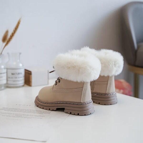 Itty Bitty Faux Fur Trim Beige Timmy Boots - Image 5