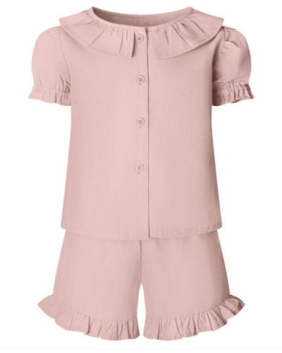 Itty Bitty Pink Linen Ruffle Short Set