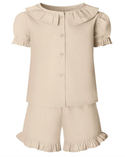 Itty Bitty Beige Linen Ruffle Short Set