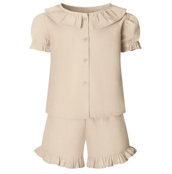 Itty Bitty Beige Linen Ruffle Short Set