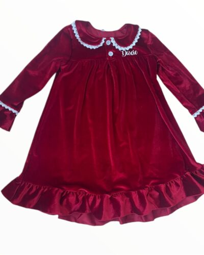 Itty Bitty Red Personalised Velvet Christmas Eve Night Dress