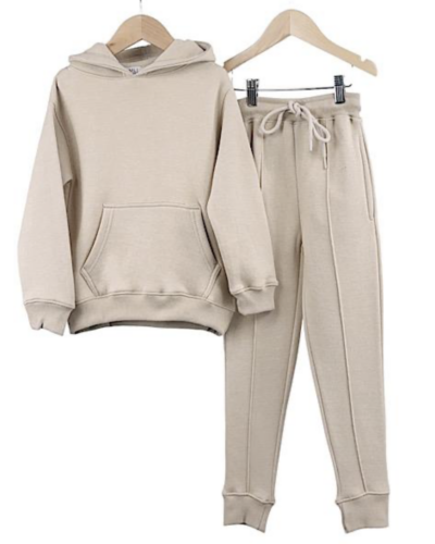 Itty Bitty Unisex Beige Piped Hoodie 2PC Lounge Set