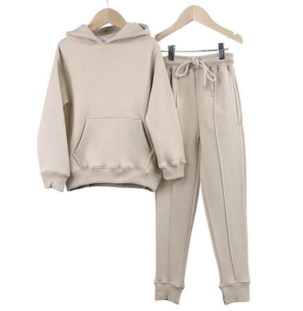 Itty Bitty Unisex Beige Piped Hoodie 2PC Lounge Set