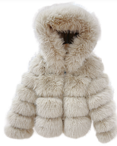Itty Bitty Girls Beige Fur Full Zipped Jacket