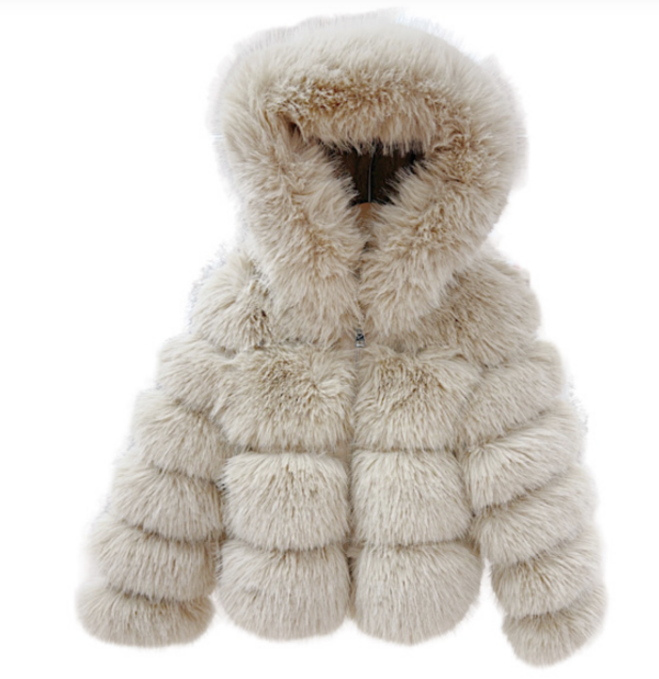 Itty Bitty Girls Beige Fur Full Zipped Jacket