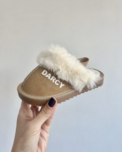 Itty Bitty Personalised Brown Faux Fur Trim Slippers