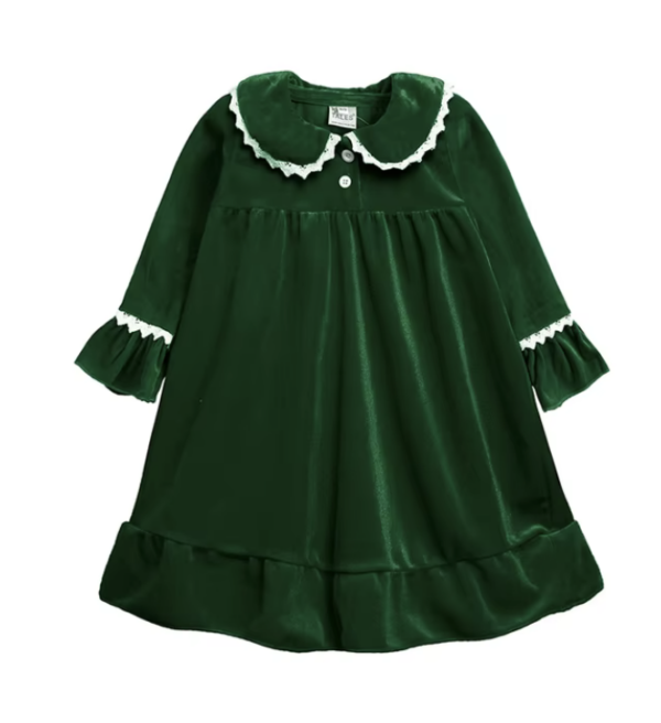 Itty Bitty Green Personalised Velvet Christmas Eve Night Dress