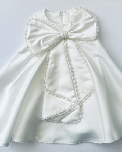 Itty Bitty White Pearl Bow Sleeveless Dress