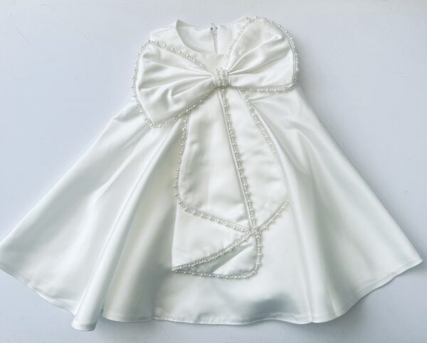 Itty Bitty White Pearl Bow Sleeveless Dress