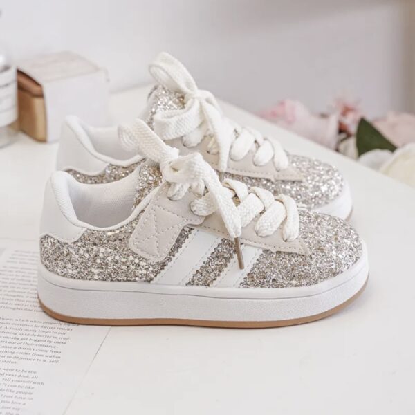 Itty Bitty Gold Glitter Stripe Trainers - Image 5