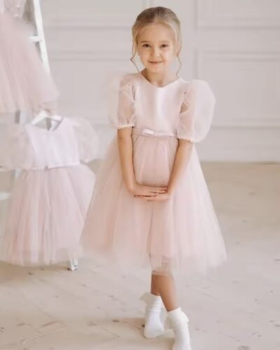Itty Bitty Pink Puff Sleeve Tutu Dress With Waist Belt