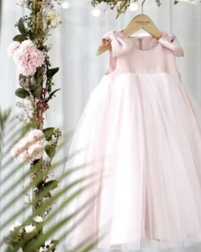 Itty Bitty Pink Bow Shoulder Tulle Dress