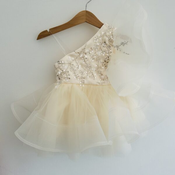Itty Bitty Cream Embellished One Shoulder Dress