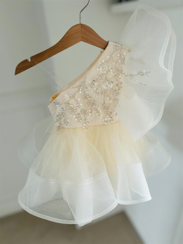 Itty Bitty Cream Embellished One Shoulder Dress - Image 3