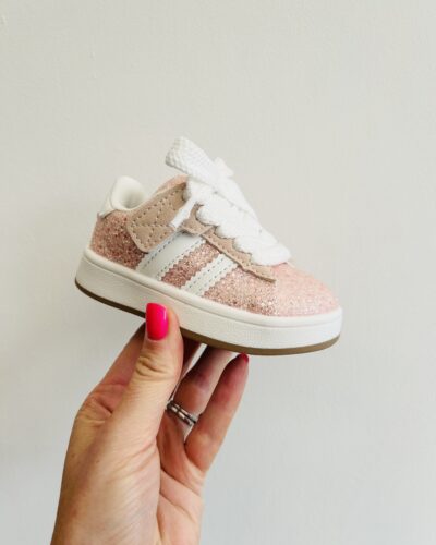 Itty Bitty Pink Glitter Stripe Trainers