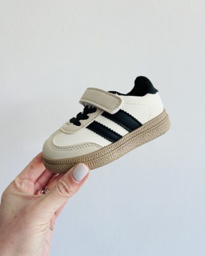 Itty Bitty Kids Beige & Black Stripe trainers