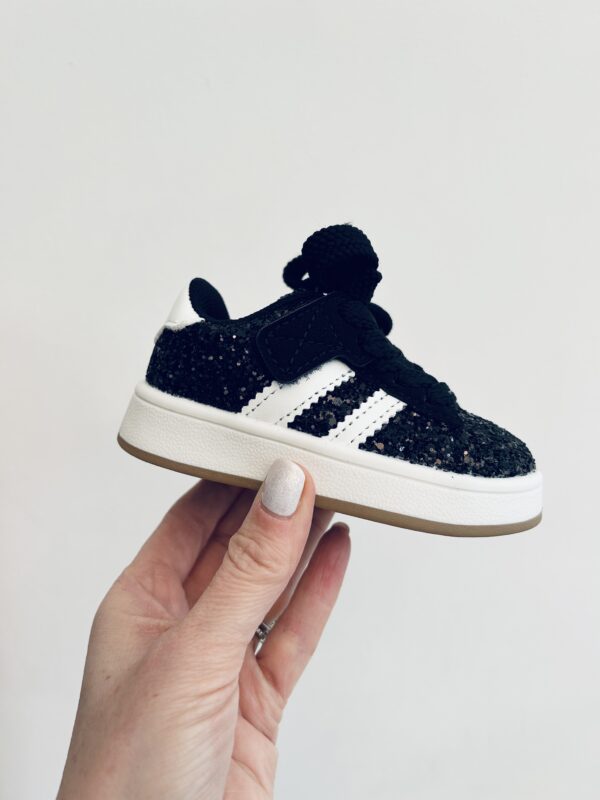 Itty Bitty Black Glitter Stripe Trainers - Image 4