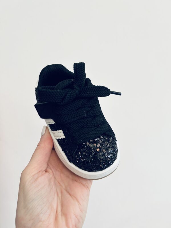 Itty Bitty Black Glitter Stripe Trainers - Image 3