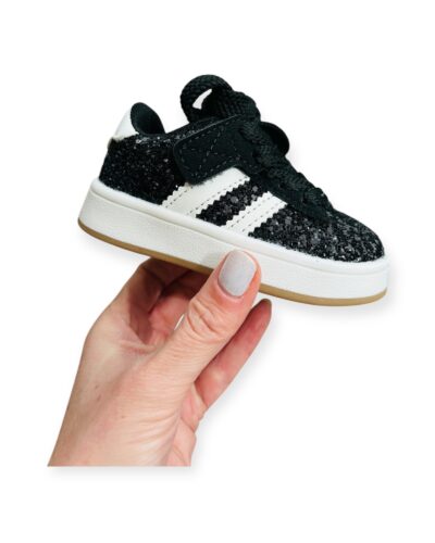 Itty Bitty Black Glitter Stripe Trainers