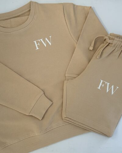 Itty Bitty Personalised oversized Sweatshirt & Short Set in Beige