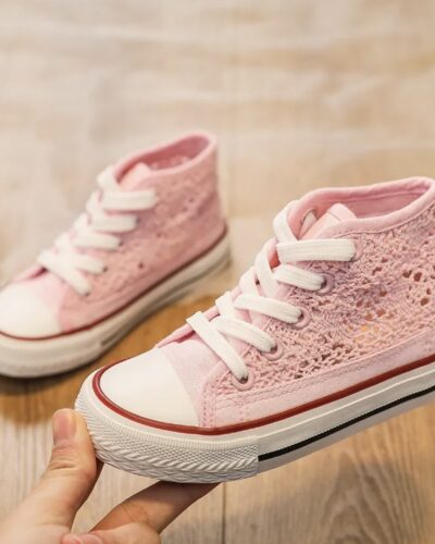 Itty Bitty Pink Crochet High Top Trainers