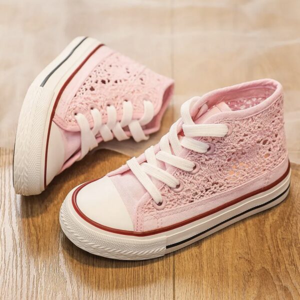 Itty Bitty Pink Crochet High Top Trainers - Image 3