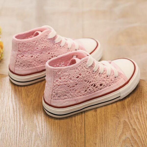 Itty Bitty Pink Crochet High Top Trainers - Image 4