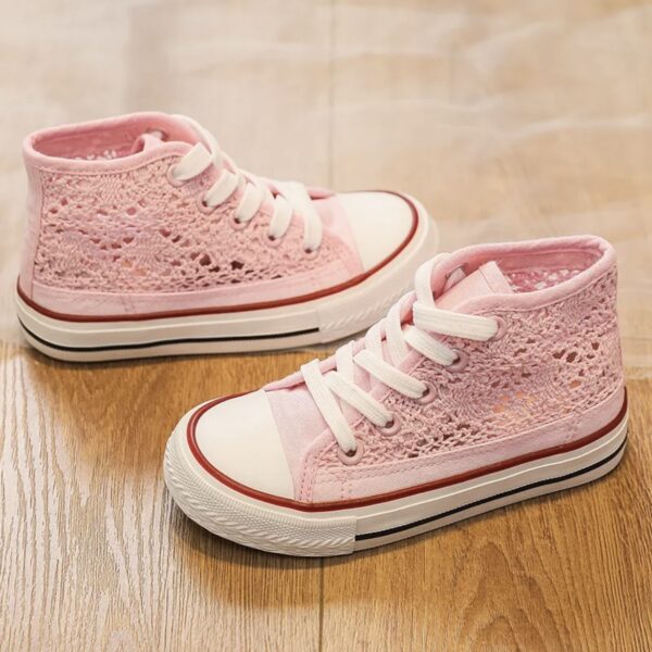 Itty Bitty Pink Crochet High Top Trainers - Image 5