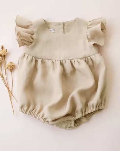 Itty Bitty Beige Ruffle Sleeve Romper