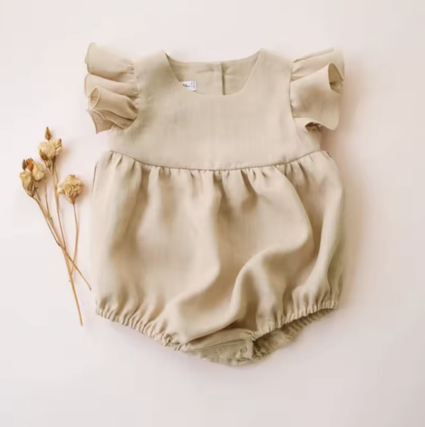 Itty Bitty Beige Ruffle Sleeve Romper