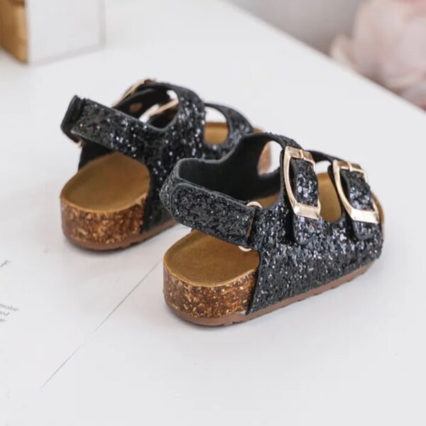 Itty Bitty Black Glitter Double Buckle Sandals - Image 5