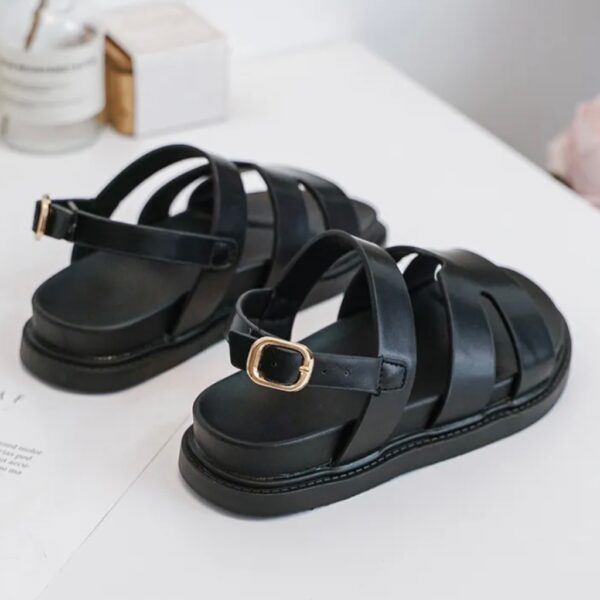 Itty Bitty Black Gladiator Buckle Strap Sandals - Image 2