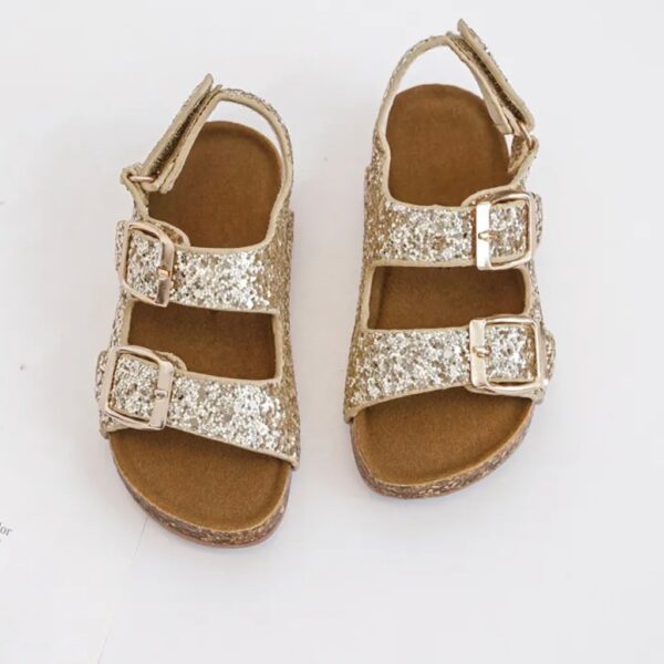 Itty Bitty Gold Glitter Double Buckle Sandals - Image 2