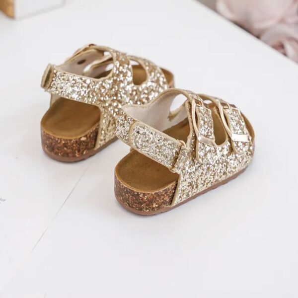 Itty Bitty Gold Glitter Double Buckle Sandals - Image 3