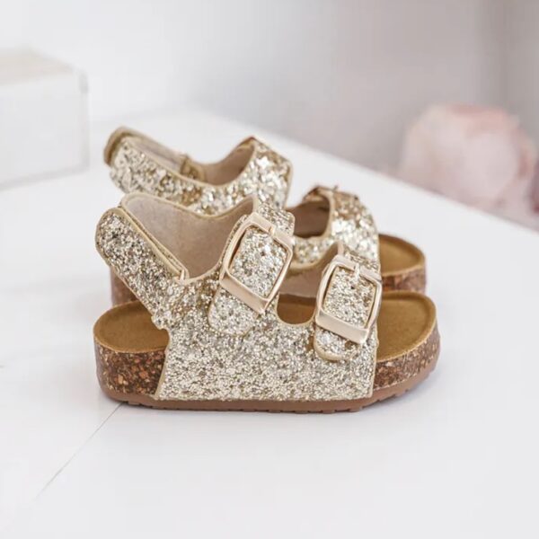Itty Bitty Gold Glitter Double Buckle Sandals - Image 4