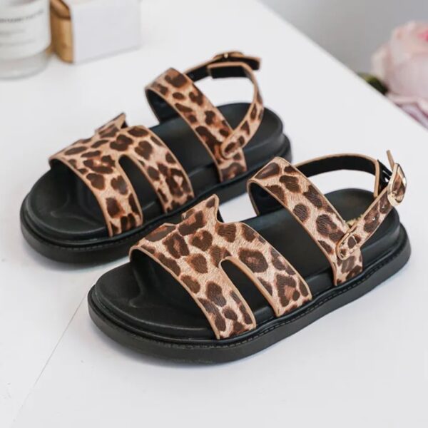 Itty Bitty Leopard Gladiator Buckle Strap Sandals - Image 6