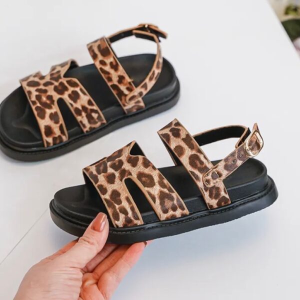 Itty Bitty Leopard Gladiator Buckle Strap Sandals - Image 4