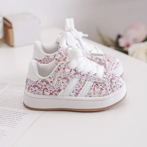Itty Bitty Pink Unicorn Print Campus Stripe Trainers - Image 5