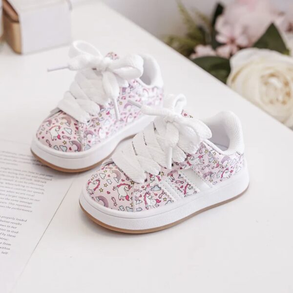 Itty Bitty Pink Unicorn Print Campus Stripe Trainers