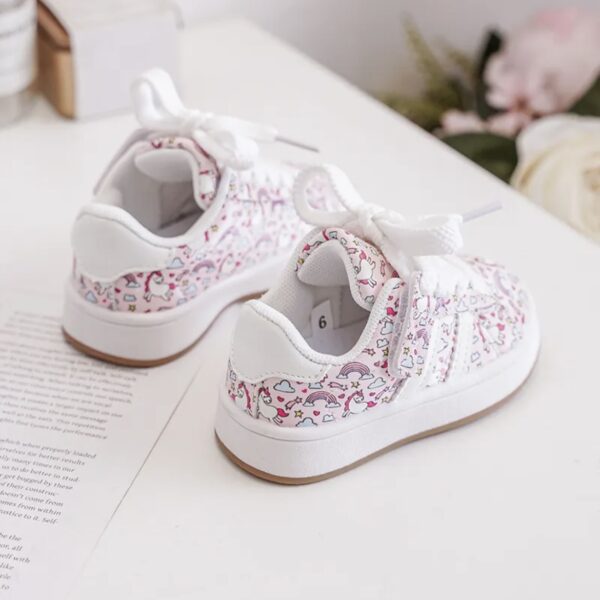 Itty Bitty Pink Unicorn Print Campus Stripe Trainers - Image 4